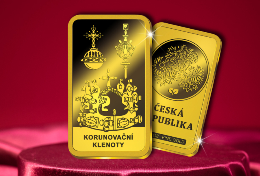 Korunovační klenoty na cihličce z ryzího zlata.
