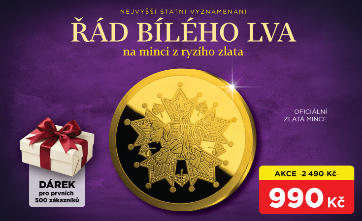 Nejvyšší státní vyznamenání - Řád Bíleho lva na minci z ryzího zlata