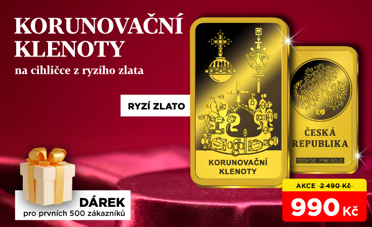 Korunovační klenoty na cihličce z ryzího zlata