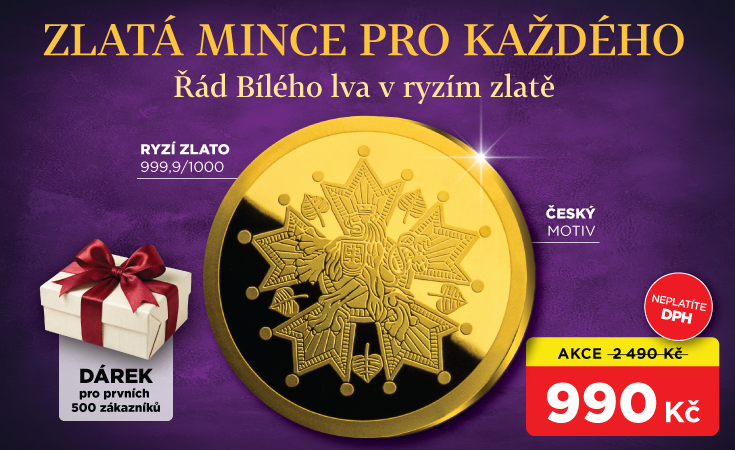 Nejvyšší státní vyznamenání - Řád Bíleho lva na minci z ryzího zlata