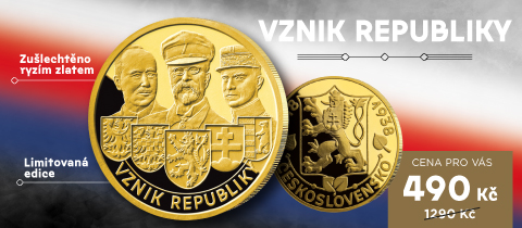 Vznik republiky 1918 - pamětní ražba zušlechtěna ryzím zlatem