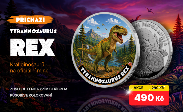 Král dinosaurů na oficiální minci zušlechtěné ryzím stříbrem