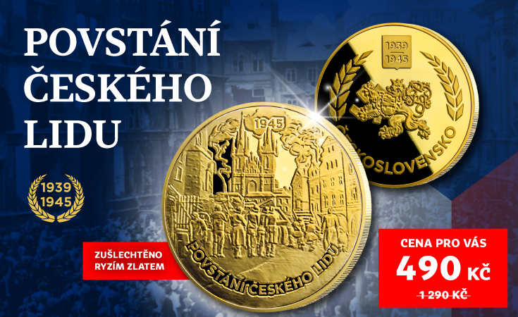 Povstání českého lidu - pamětní ražba zušlechtěna ryzím zlatem