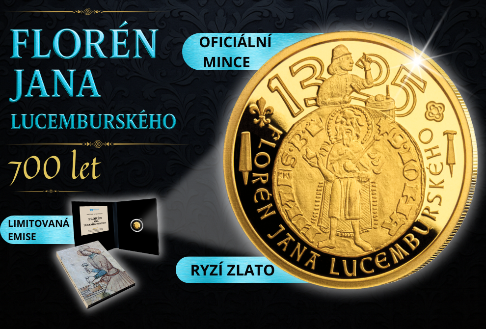 M3257AU CSIN, NIUE 2025 DOLLARS 2,5 FLORÉN JANA LUCEMBURSKÉHO 1/100 oz AU 999,9/1000 Proof-like