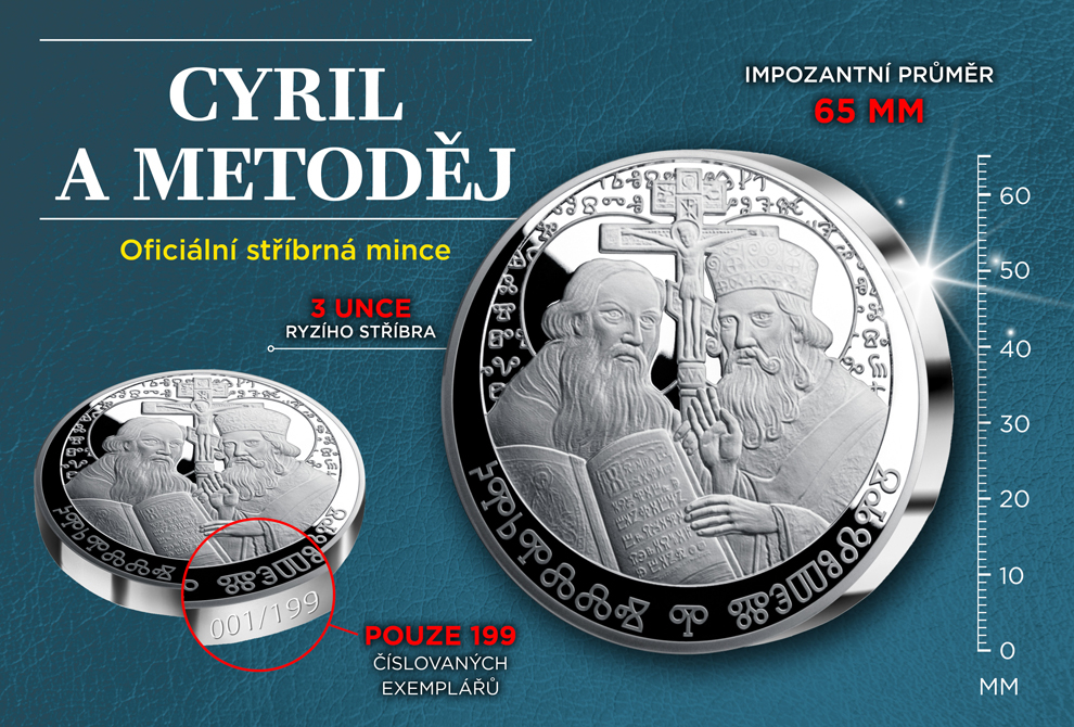 M3176AG CSIN, NIUE 2025 DOLLARS 5 CYRIL A METODĚJ 3 oz AG 999/1000 Proof-like