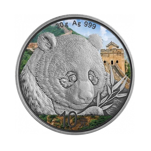 Čínská Panda 2018 stříbrná mince kolorovaná Antique