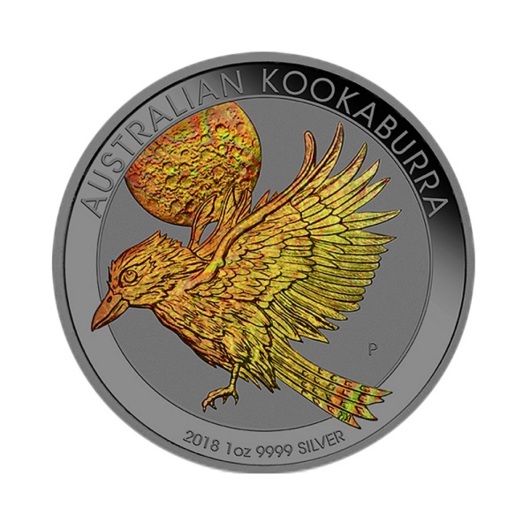 Kookaburra 2018 ruthenium a zlatý hologram stříbrná mince 1 oz