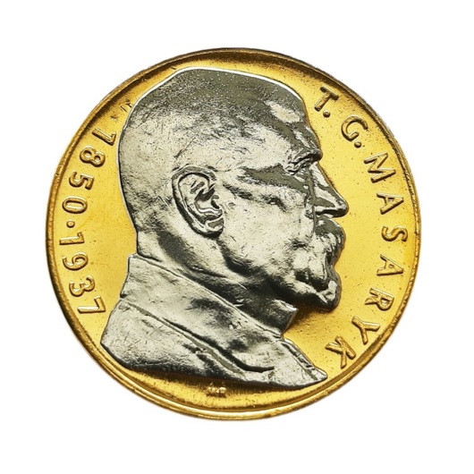 T. G. Masaryk 10 Kčs mince zušlechtěná ryzím zlatem a vzácným rhodiem