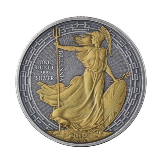 Britannia 2019 stříbrná mince Goldplated Antique