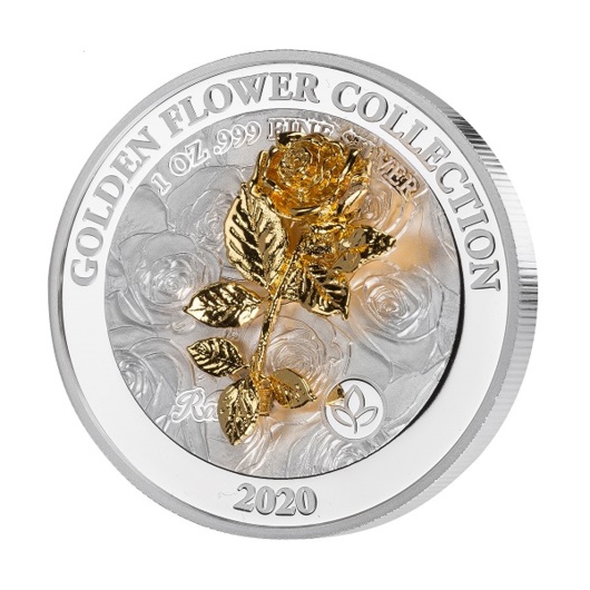Zlatá růže - královna květin stříbrná mince 1 oz Proof
