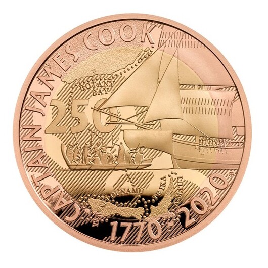 250. výročí objevitelské cesty Jamese Cooka zlatá mince Proof Velká Británie 2020