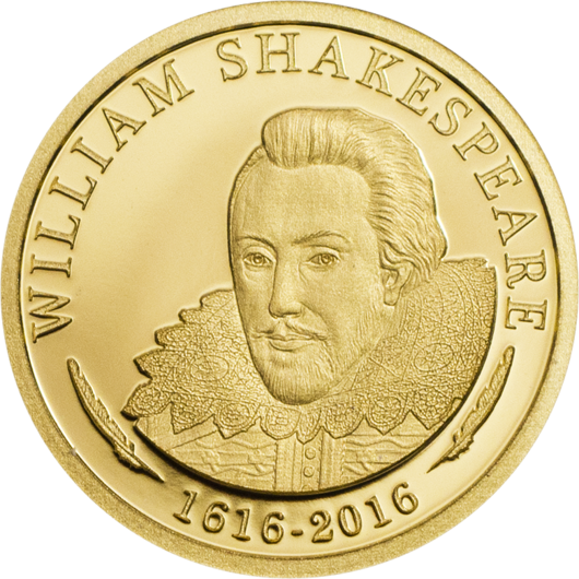 William Shakespeare zlatá mince Proof