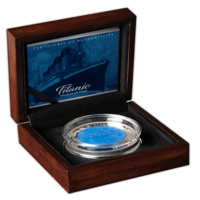 Titanic – 110 let, stříbrná mince 5 oz Proof s modrou perletí