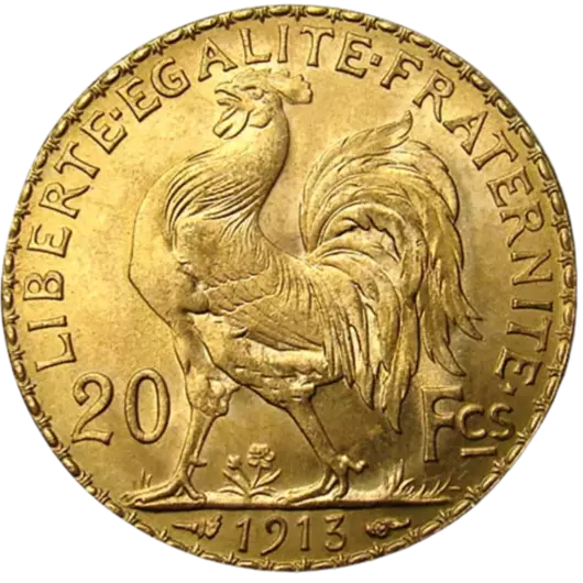 Galský kohout dvacetifrank, zlatá historická mince, 6,45 g, VF