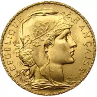 Galský kohout dvacetifrank, zlatá historická mince, 6,45 g, VF