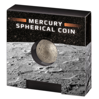 Stříbrná sférická mince planeta Merkur box
