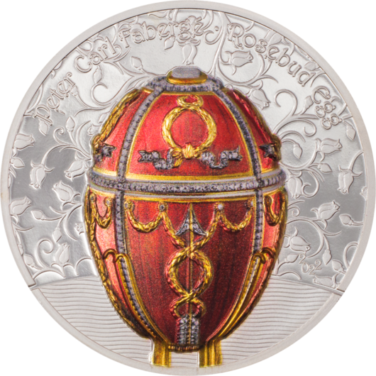 Vejce Fabergé, Růžová poupata, stříbrná mince 2oz, Proof