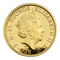 Královská Tudorovská zvířata – Anglický lev, zlatá mince 1/4 oz