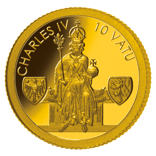 Karel IV., římský císař na minci z pravého zlata 0,5 g