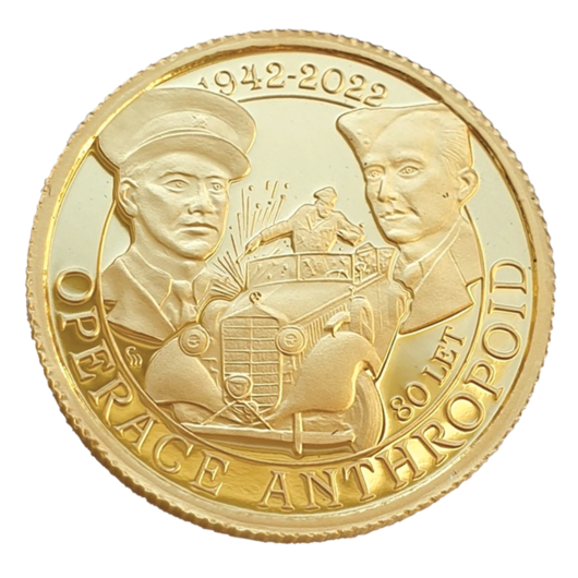 80. výročí operace Anthropoid, medaile z ryzího zlata 1/10 oz od Bohemia Mint