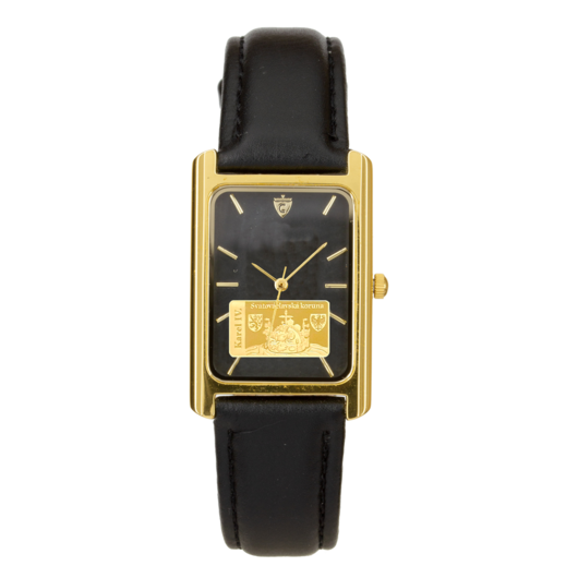 Luxusní dámské hodinky s cihličkou z ryzího zlata s motivem Koruny sv. Václava