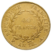 Napoleon Bonaparte -  Premier Consul, 40 frank, zlatá historická mince