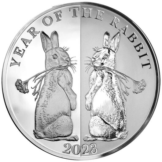 Lunární Rok králíka 2023 (Mirror Rabbit), stříbrná pamětní mince 1 oz, Proof