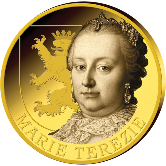 Marie Terezie, medaile zušlechtěná ryzím zlatem a sépiovým kolorováním