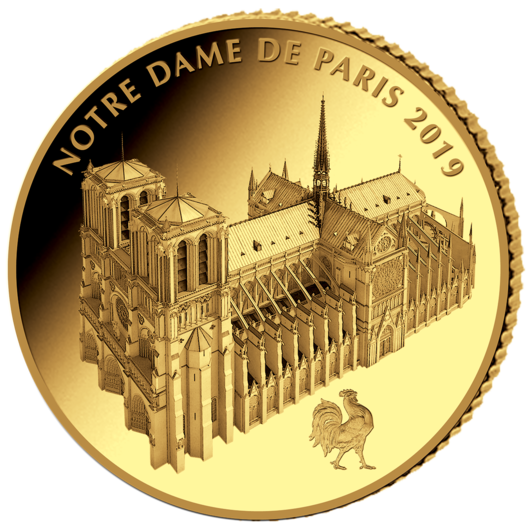 Notre Dame v Paříži na minci z ryzího zlata