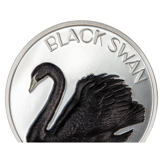 Černá labuť - stříbrná mince 2 oz, ultra vysoký reliéf