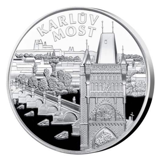 Exkluzivní stříbrná ražba s vysokým reiléfem - Karlův most, 1 oz