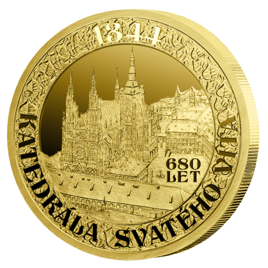 Katedrála sv. Víta - 680 let - pamětní ražba zušlechtěná ryzím zlatem + certifikát + ražba zdarma