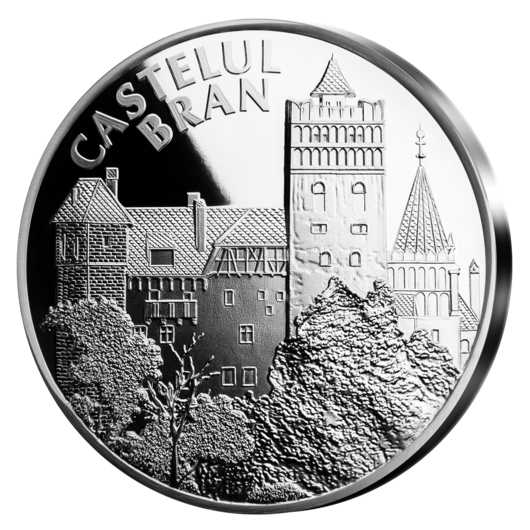 Hrad Bran - Sídlo Drákuly na stříbrné ražbě ve vysokém reliéfu, 1 oz