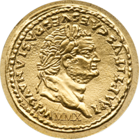 Titus Flavius Vespasianus na minci z ryzího zlata