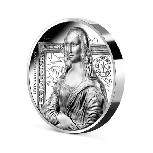 Mona Lisa stříbrná mince 1 oz Proof vysoký reliéf