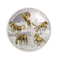 Australští koně 5 oz stříbrná mince proof pozlacená