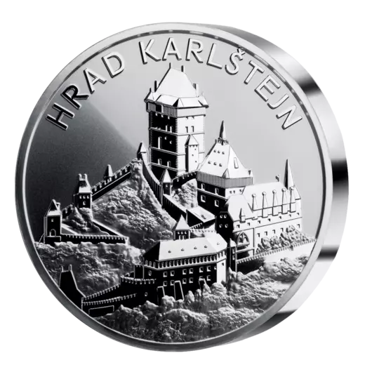 Hrad Karlštejn - exkluzivní stříbrná ražba s vysokým reliéfem, 3 oz