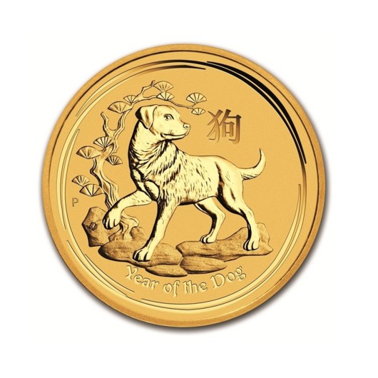 Lunární rok Psa 2018 zlatá mince 1\/10 oz Proof Austrálie