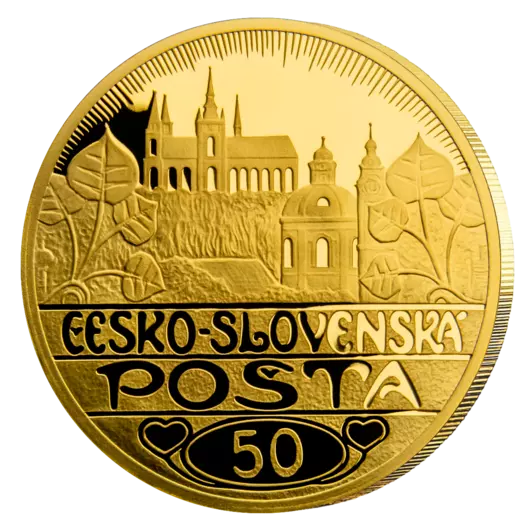 První československá známka - pamětní mince z ryzího zlata