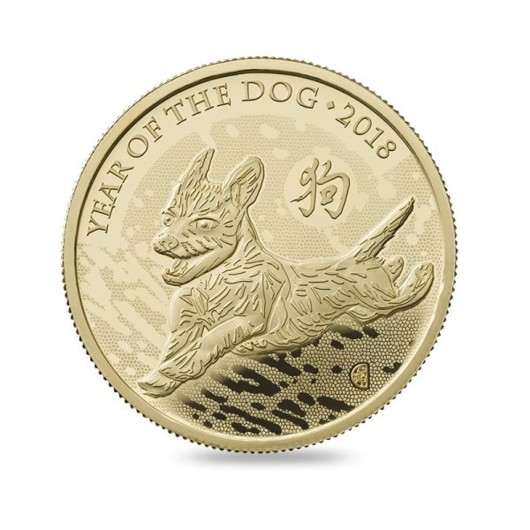 Lunární rok psa zlatá mince 1 oz proof Velká Británie