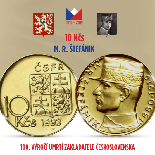 10 Kčs M.R. Štefánik zušlechtěná ryzím zlatem