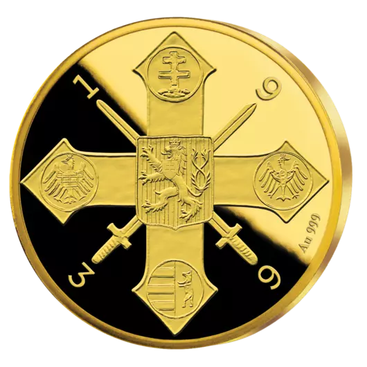 Československý válečný kříž - pamětní mince z ryzího zlata