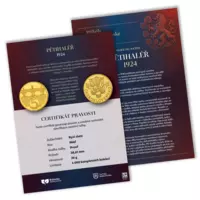 5haléř 1924 - výroční ražba zušlechtěná ryzím zlatem, certifikát, album, dárek