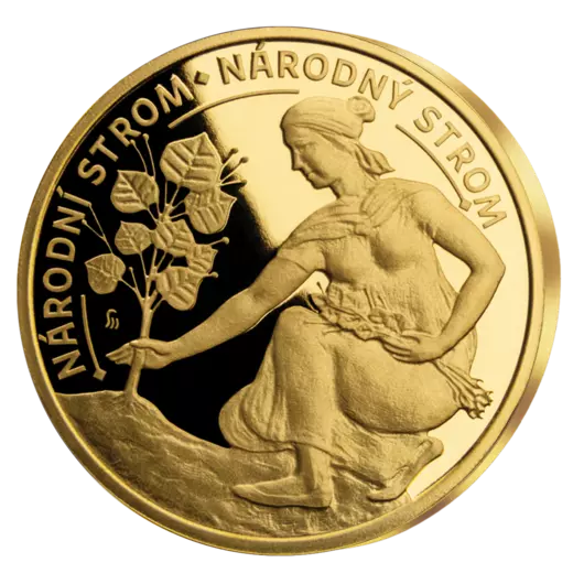 Národní strom a Vlajka československá - pamětní mince z ryzího zlata, 2 x 1,2