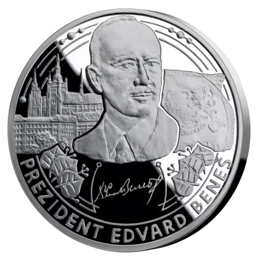 Prezident Edvard Beneš, pamětní ražba z ryzího stříbra, Proof