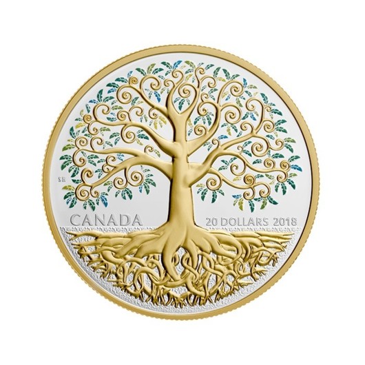 Strom života stříbrná mince 1 oz pozlacená kolorovaná