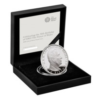 Princ Charles 70. narozeniny stříbrná mince Proof