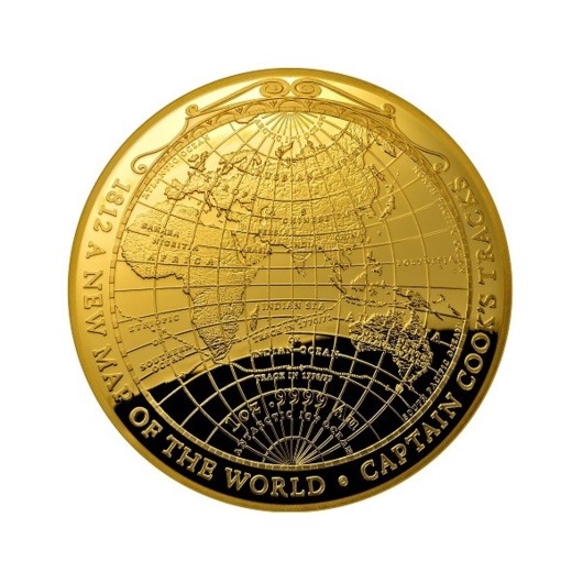 Nová mapa světa - cesty kapitána Cooka zlatá mince 1 oz proof