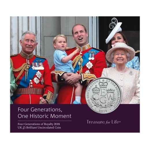 Čtyři generace britské královské rodiny sběratelská mince v blisteru