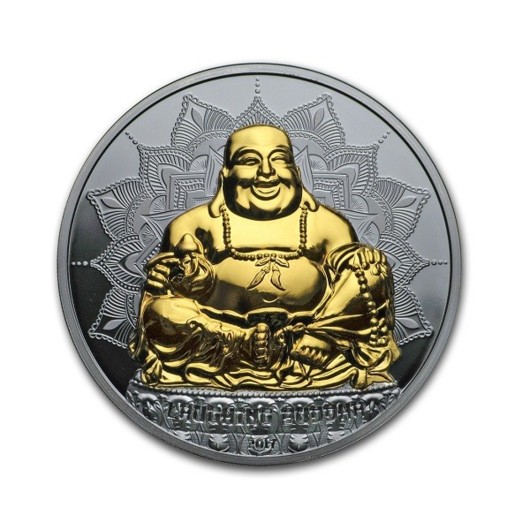 Smějící se Buddha stříbrná mice 2 oz Proof 2017